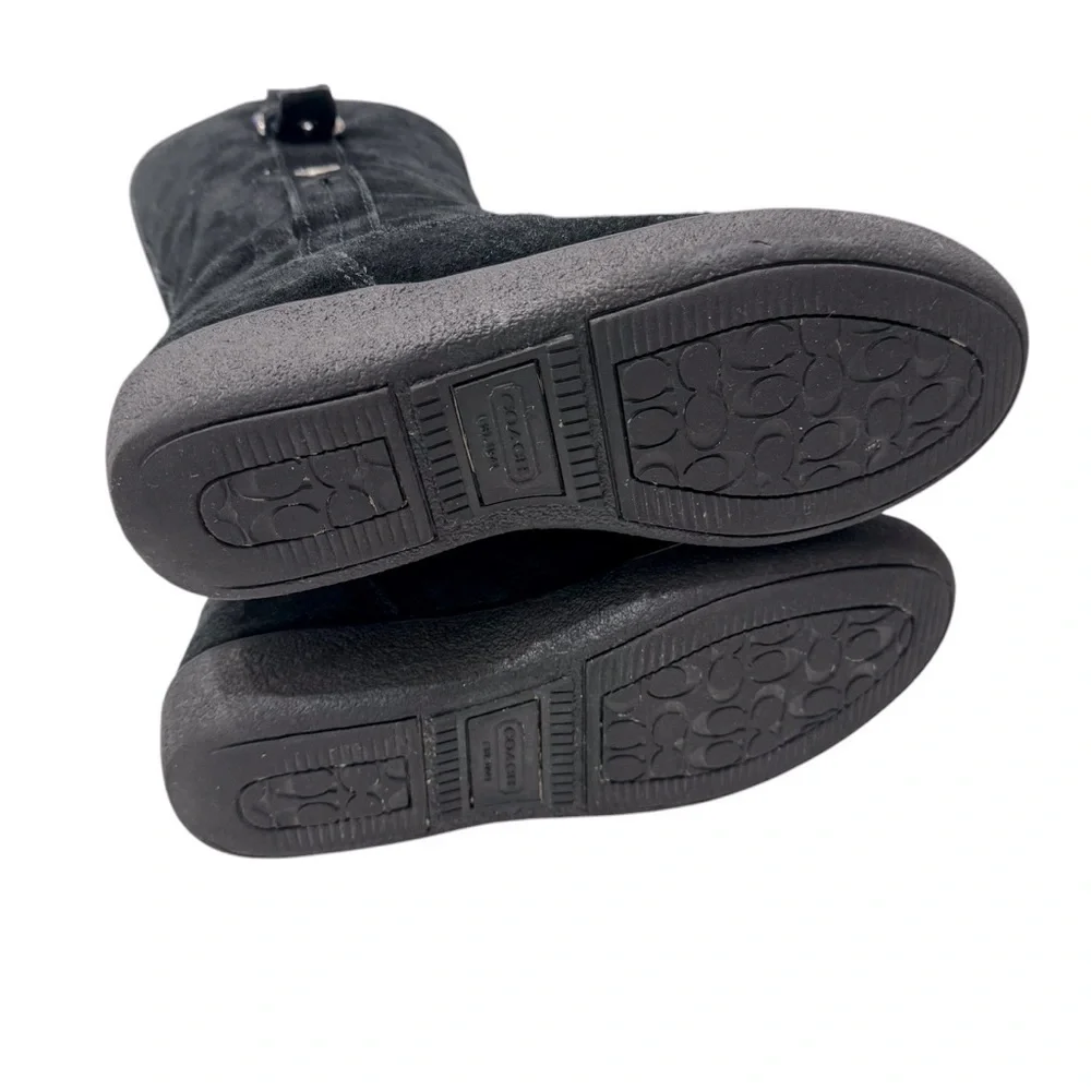 Coach Tullip Signature Print Suede Black‎ Leather Fleece Winter Boots Womens 5 B
